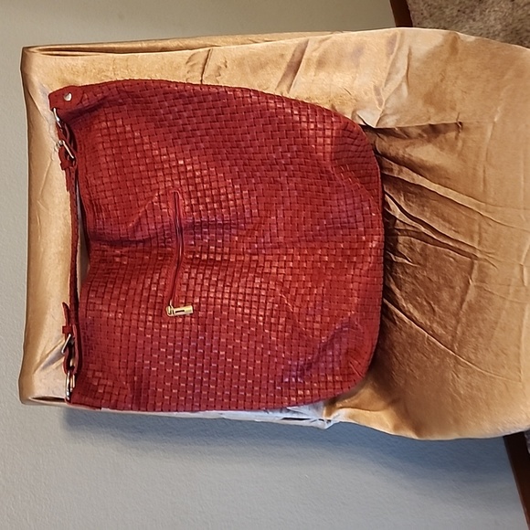 Large Red Genuine Leather Hobo - Picture 3 of 5